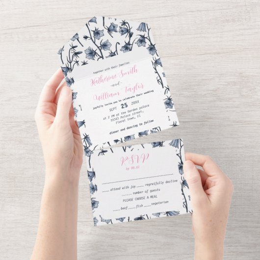 Bluebells, Harebells, Blumen All In One Einladung (Abreißen)