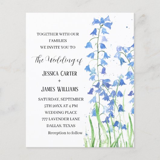 Bluebells Hochzeit von Wasserfarben (Vorderseite)
