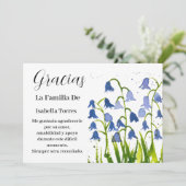 Bluebells Spanish Floral Beerdigung Tod Vielen Dan Einladung (Stehend Vorderseite)