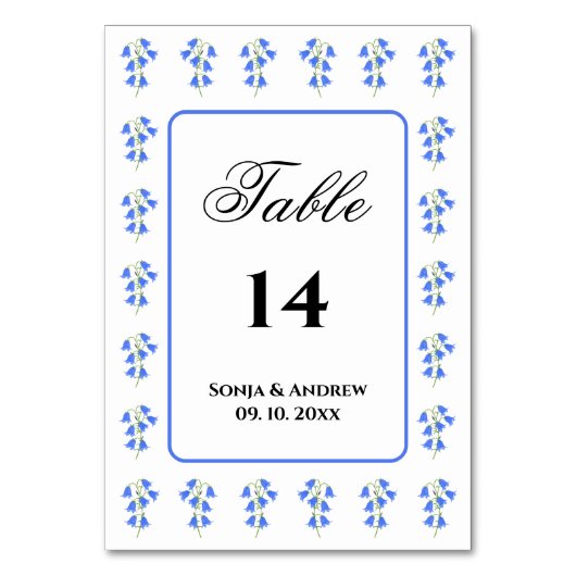 Bluebells Tischnummer (Rückseite)