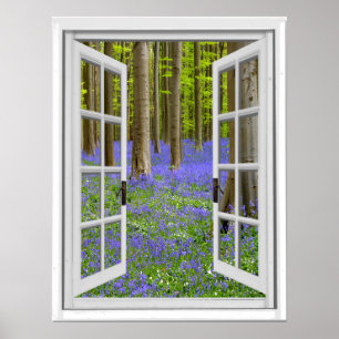 Bluebells und Baum-Ansicht-Fake-Fenster Poster