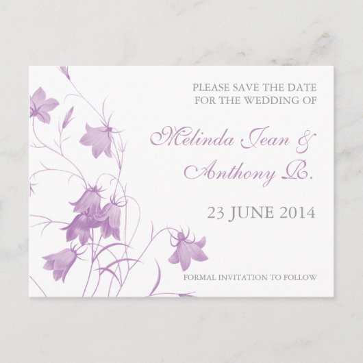 Bluebells - Violet Save the Date Postkarte (Vorderseite)