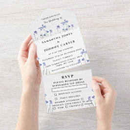 Bluebells Watercolor Blue Floral UAWG Wedding All In One Einladung