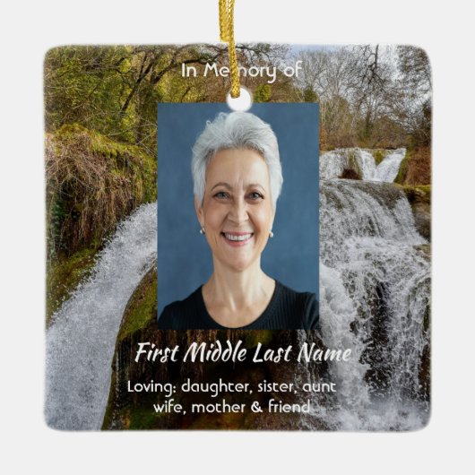 Bluebells Waterfall Landscape  Memorial Keepsake  Keramikornament (Vorderseite)