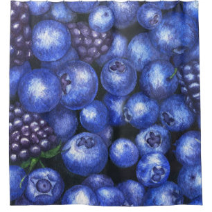 Blueberries BlackBerry Watercolor Seamless Patt Duschvorhang