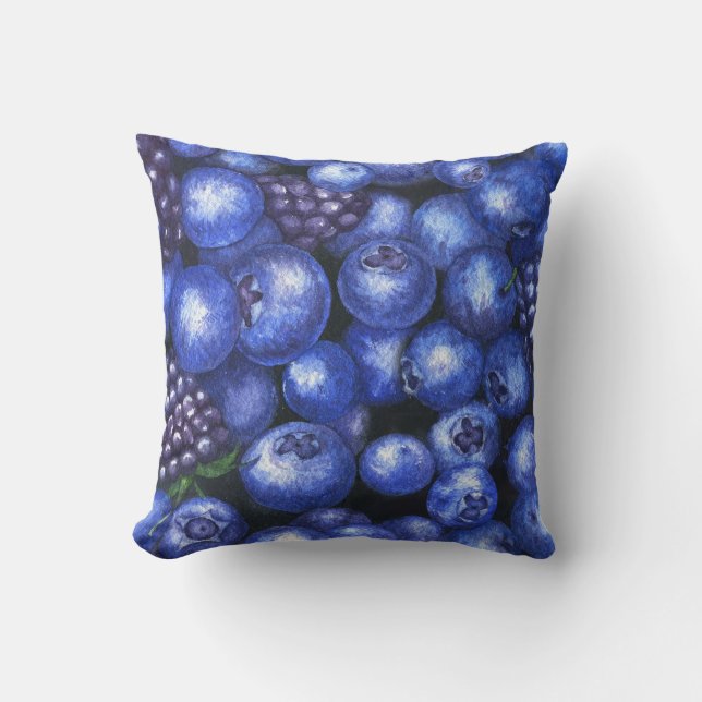 Blueberries BlackBerry Watercolor Seamless Patt Kissen (Vorderseite)