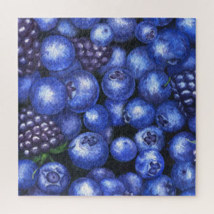 Blueberries BlackBerry Watercolor Seamless Patt Puzzle