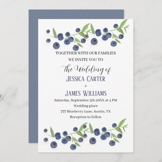 Blueberries Blueberry Frucht WasserfarbenWedding Einladung (Vorne/Hinten)