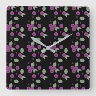Blueberries Confetti Frucht und Punkte Quadratische Wanduhr