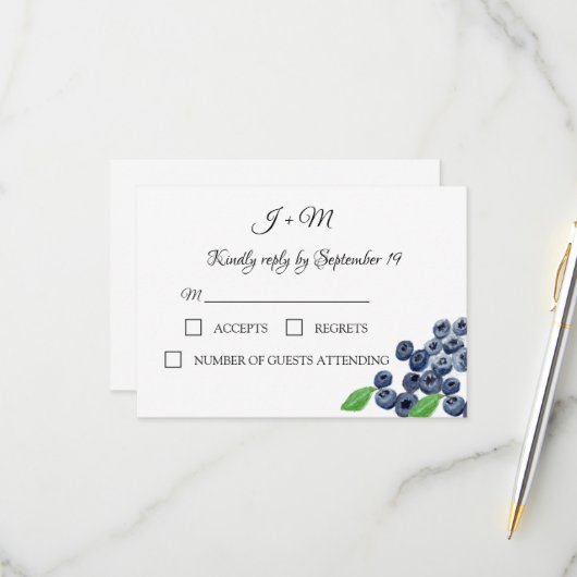 Blueberries Frucht Blueberry Modern Wedding RSVP Karte (Vorderseite/Rückseite Beispiel)