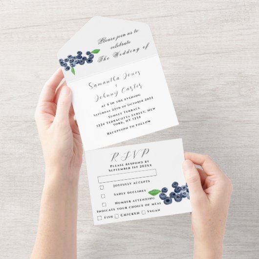 Blueberries Früchte Sommer Elegante Rustikale Hoch All In One Einladung (Abreißen)