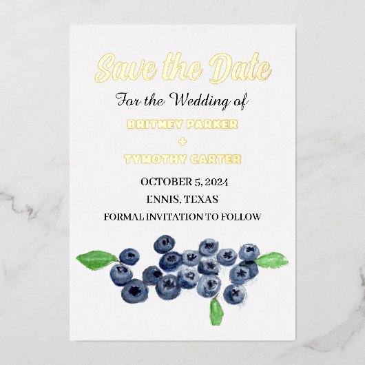 Blueberries Fruchtwasser Foto QR Code Hochzeit Folieneinladung (Vorderseite)