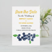 Blueberries Fruchtwasser Foto QR Code Hochzeit Folieneinladung (Stehend vorne)