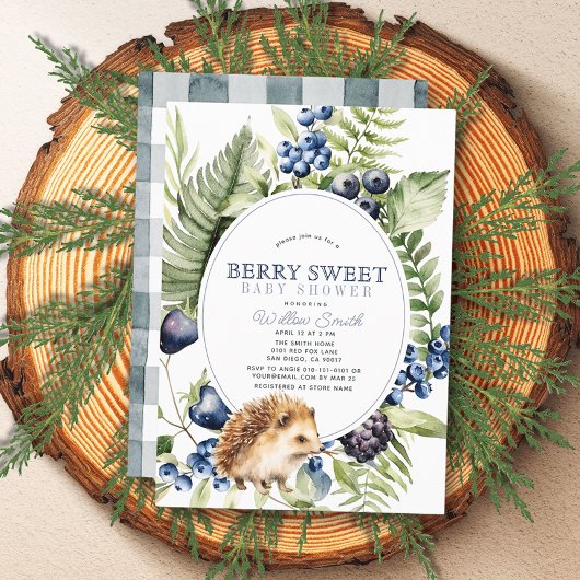 Blueberries & Igel Berry Sweet Boy Baby Dusche Einladung