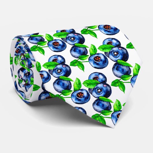 Blueberries Muster im weißen Hintergrund Krawatte (Gerollt)