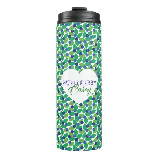 Blueberries Pattern Modern Green Blue Customize. Thermosbecher (Vorderseite)
