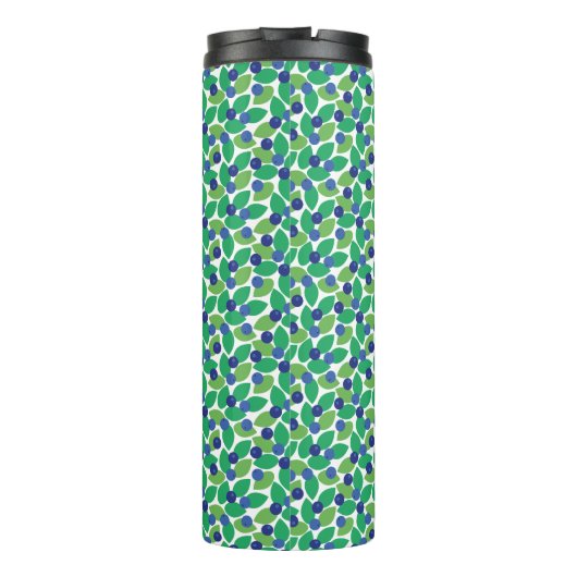 Blueberries Pattern Modern Green Blue Customize. Thermosbecher (Rückseite)