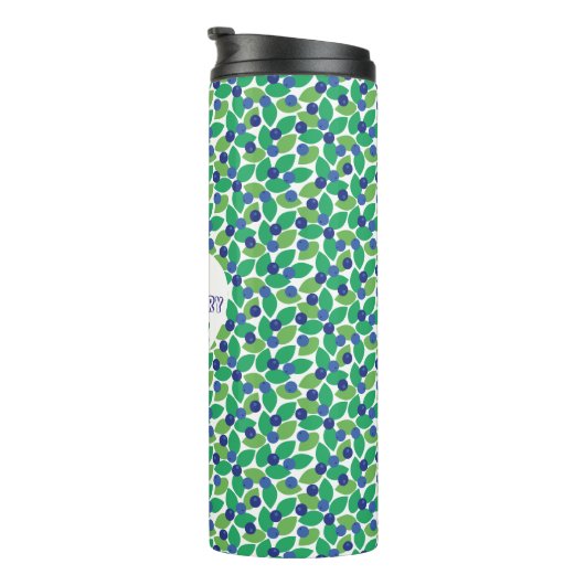 Blueberries Pattern Modern Green Blue Customize. Thermosbecher (Nach rechts gedreht)