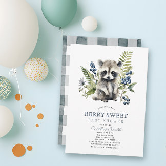 Blueberries & Raccoon Berry Sweet Boy Baby Shower Einladung