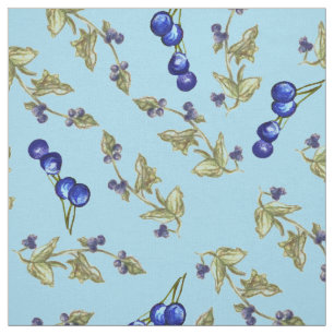 Blueberries Stemmed Blätter Sky Blue Background Stoff