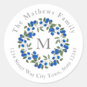 Blueberries Wreath Labels Runder Aufkleber (Vorderseite)