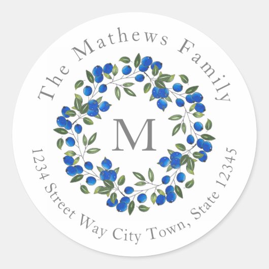 Blueberries Wreath Labels Runder Aufkleber (Vorderseite)