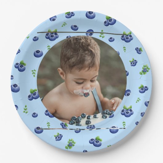 Blueberry 1. Geburtstag Berry Erstes Foto Pappteller (Vorderseite)