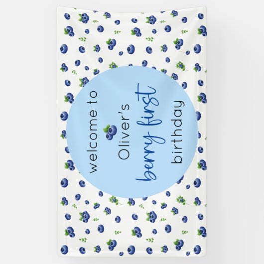 Blueberry 1. Geburtstag Berry First Banner (Vertikal)