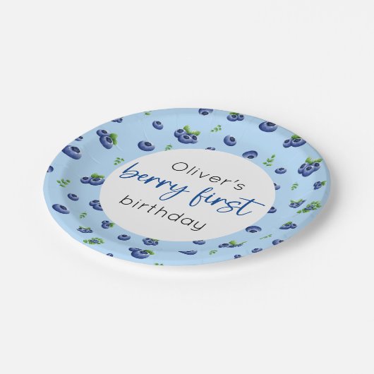 Blueberry 1. Geburtstag Berry First Pappteller (Schrägansicht)
