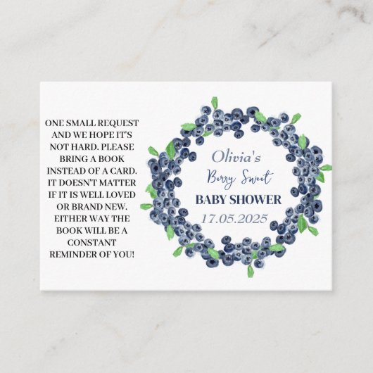 Blueberry Baby Duschbücher für Babyanfragen Begleitkarte (Vorderseite)