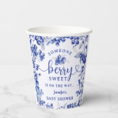 Blueberry Baby Dusche Blue Toile De Jouy Pappbecher (Rückseite)