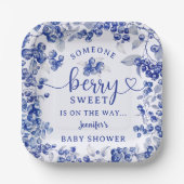 Blueberry Baby Dusche Blue Toile De Jouy Pappteller (Vorderseite)