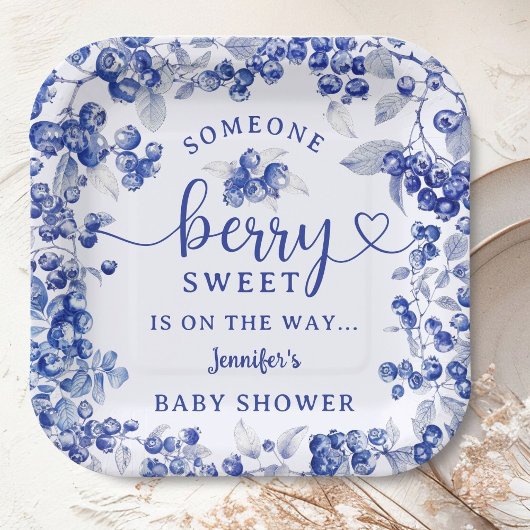 Blueberry Baby Dusche Blue Toile De Jouy Pappteller