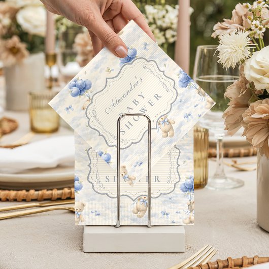 Blueberry Balloon Teddy Toile Baby Shower Serviette