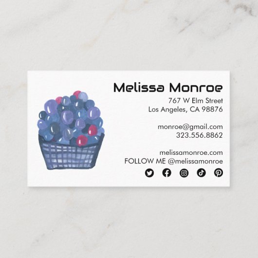 Blueberry Basket Charming Wasserfarbe Niedliches O Visitenkarte (Rückseite)