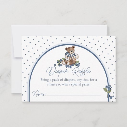 Blueberry Bear Baby Boy Shower Diaper Raffle Einladung (Vorderseite)