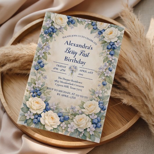 Blueberry Berry Botanical 1st Birthday Einladung