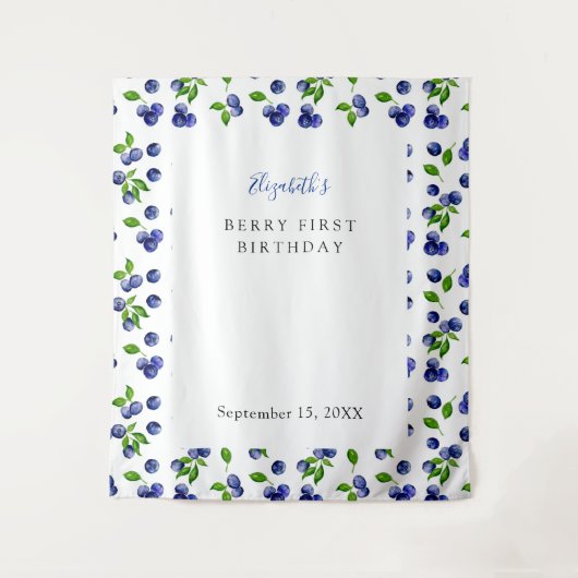 Blueberry Berry erster Geburtstag Einfache Hinterg Wandteppich (Vorderseite)