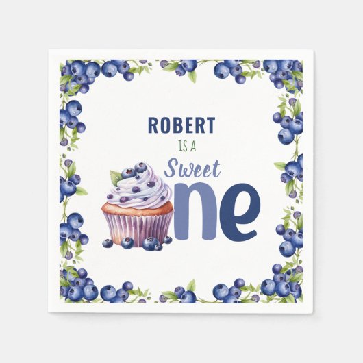 Blueberry Berry Erster Geburtstag Serviette (Vorderseite)