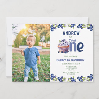Blueberry Berry First Birthday Einladung