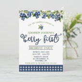 Blueberry, Berry First Birthday Party Einladung (Stehend Vorderseite)
