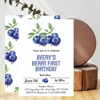 Blueberry Berry First Girl 1. Geburtstag Einladung