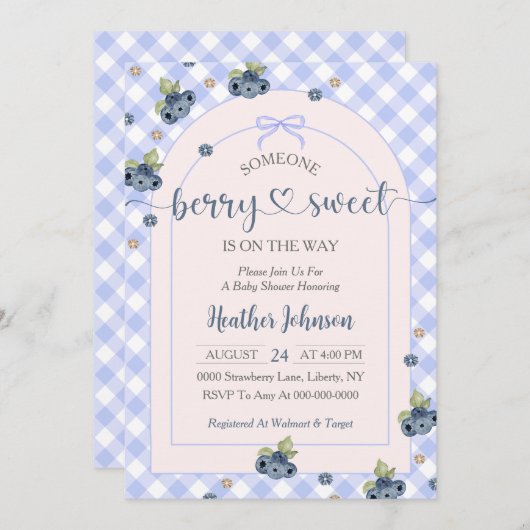 Blueberry Berry Sweet Baby Boy Baby Dusche Einladung (Vorne/Hinten)
