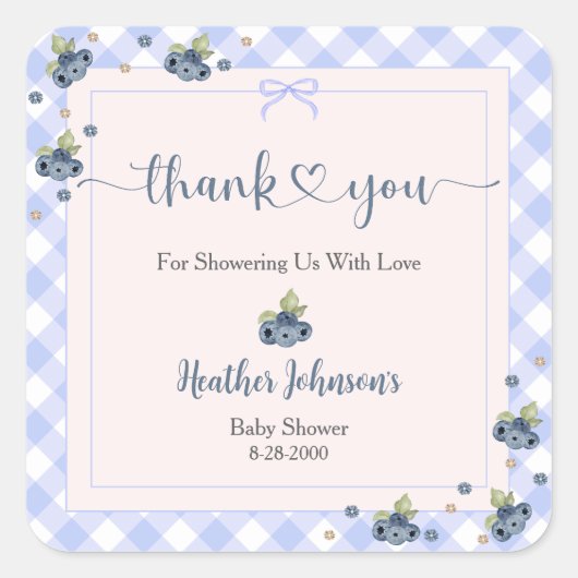 Blueberry Berry Sweet Baby Boy Baby Dusche Quadratischer Aufkleber (Vorderseite)