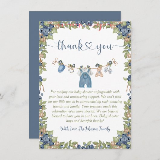 Blueberry Berry Sweet Clothesline Baby Dusche Dankeskarte (Vorne/Hinten)