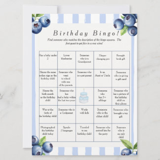 Blueberry Birthday Find Guest Bingo game card Feiertagskarte