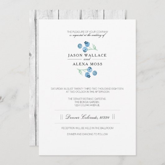 Blueberry Bliss | Elegante Hochzeit Einladung (Vorne/Hinten)