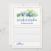 Blueberry Bloral Baby Dusche Worte der Weisheit Einladung (Vorderseite)