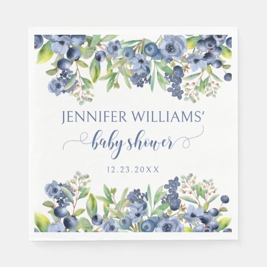 Blueberry Blue Blumen Baby Duschpapier Servietten (Vorderseite)