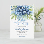 Blueberry & Blue Flowers Baby Brunch Einladung (Stehend Vorderseite)